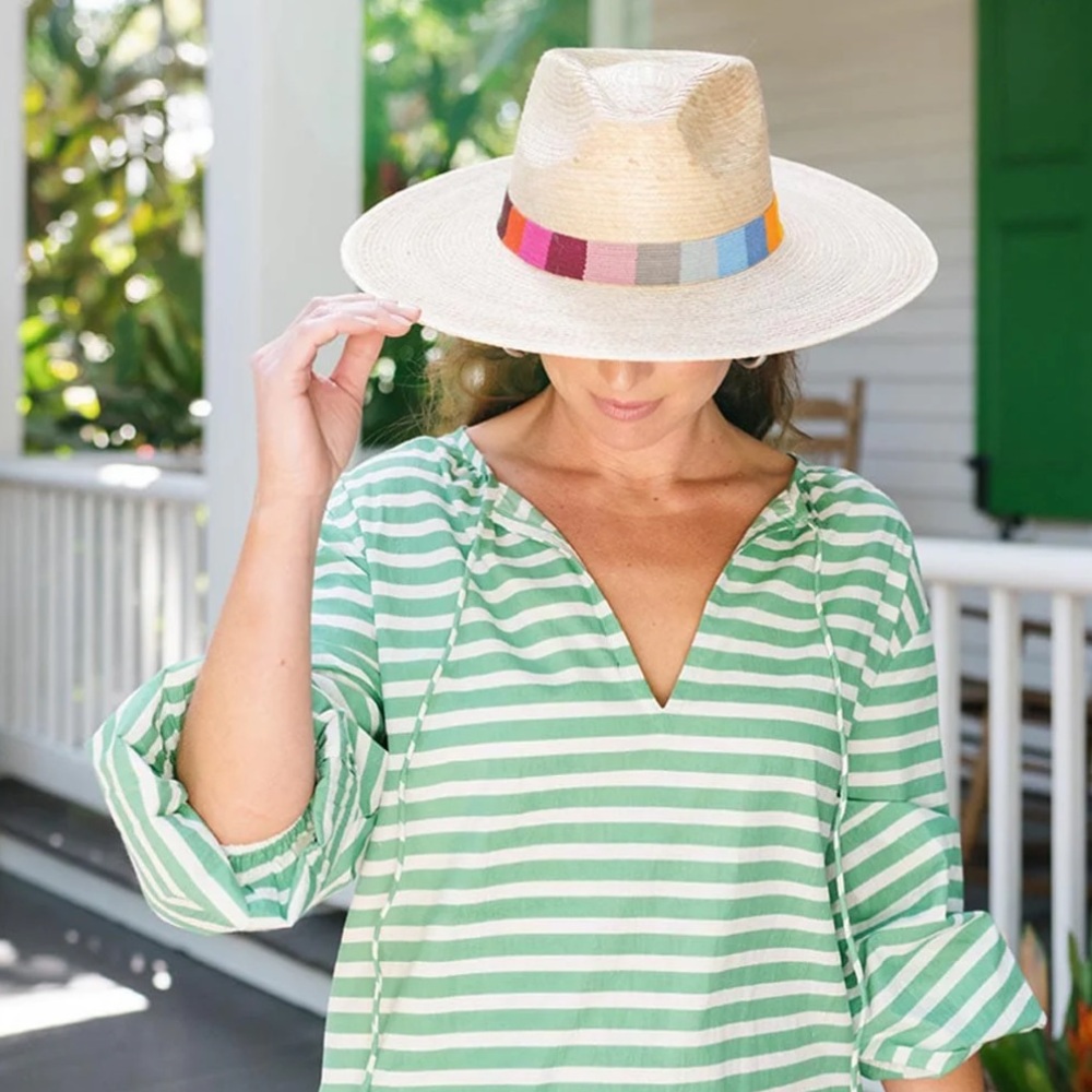 Sunshine Tienda Wide-Brim Straw Sun Hat with Colorblock Band - Natural - Picture 2 of 10